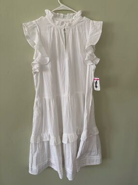 Caslon White Ruffle-Trim Sleeveless Girls Dress